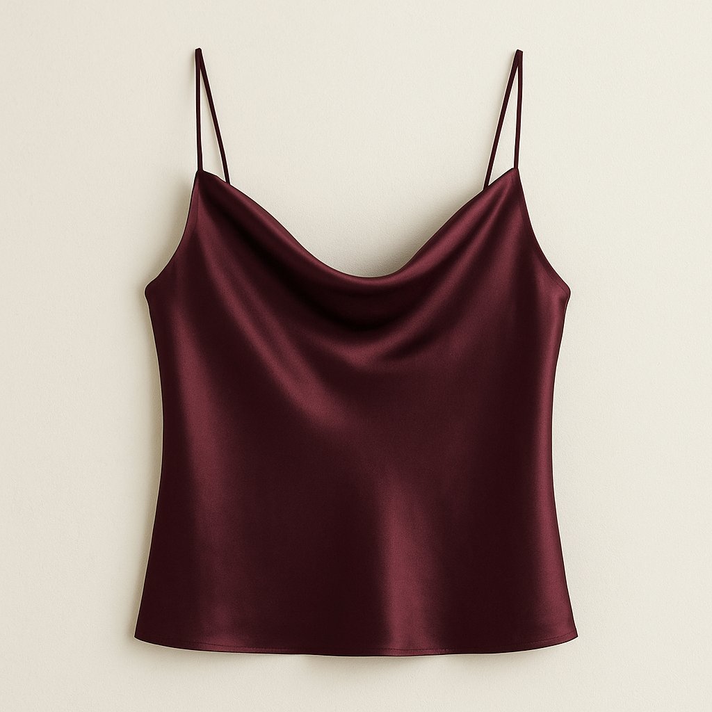 Burgundy Silk Cowl-Neck Camisole on a neutral background