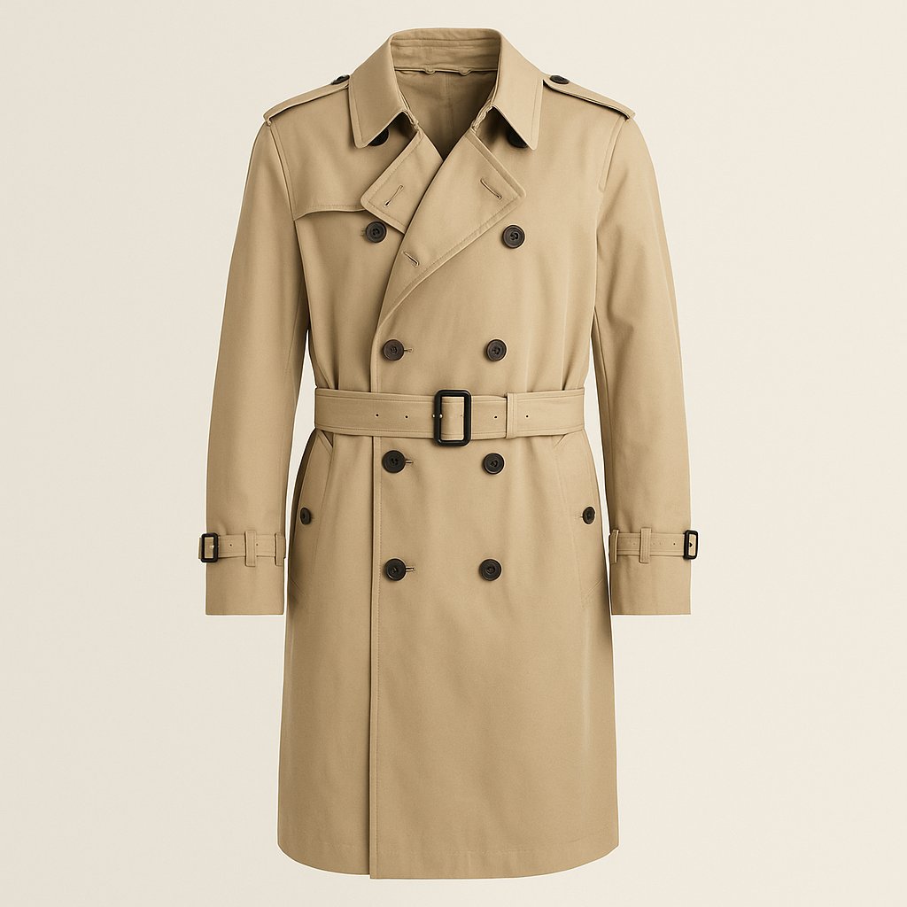 Classic Beige Cotton-Gabardine Trench Coat on a neutral background