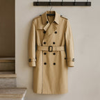 Classic Beige Cotton-Gabardine Trench Coat shown in a typical use setting