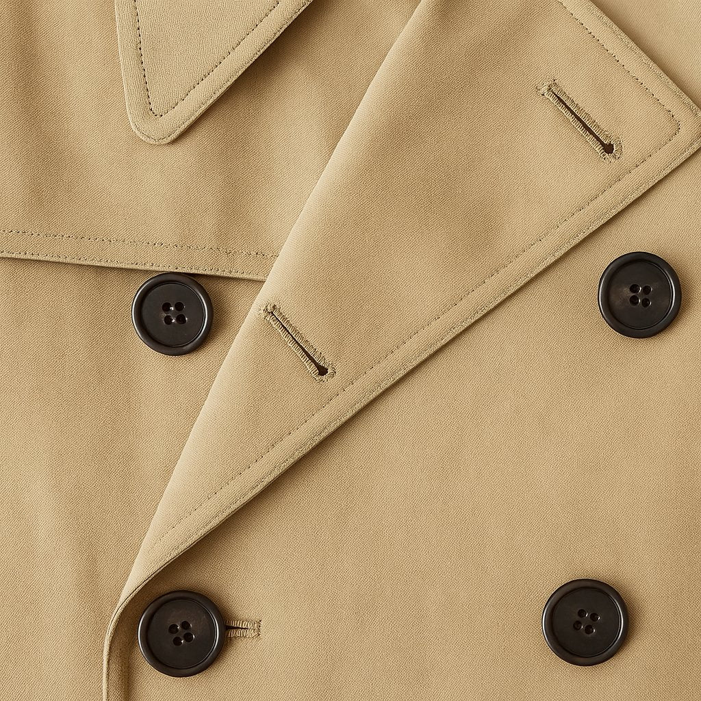 Close-up detail of Classic Beige Cotton-Gabardine Trench Coat