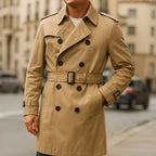 Person using Classic Beige Cotton-Gabardine Trench Coat
