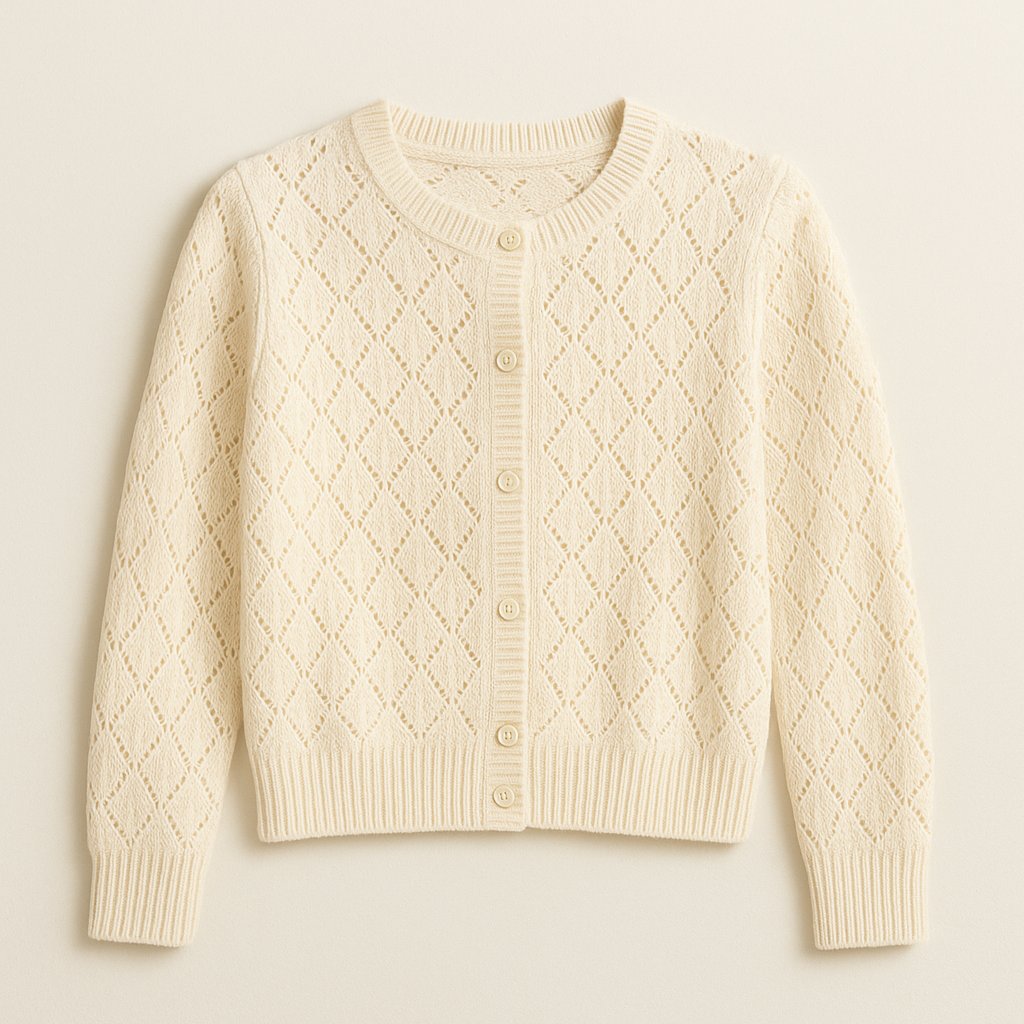 Cream Pointelle-Knit Cardigan on a neutral background