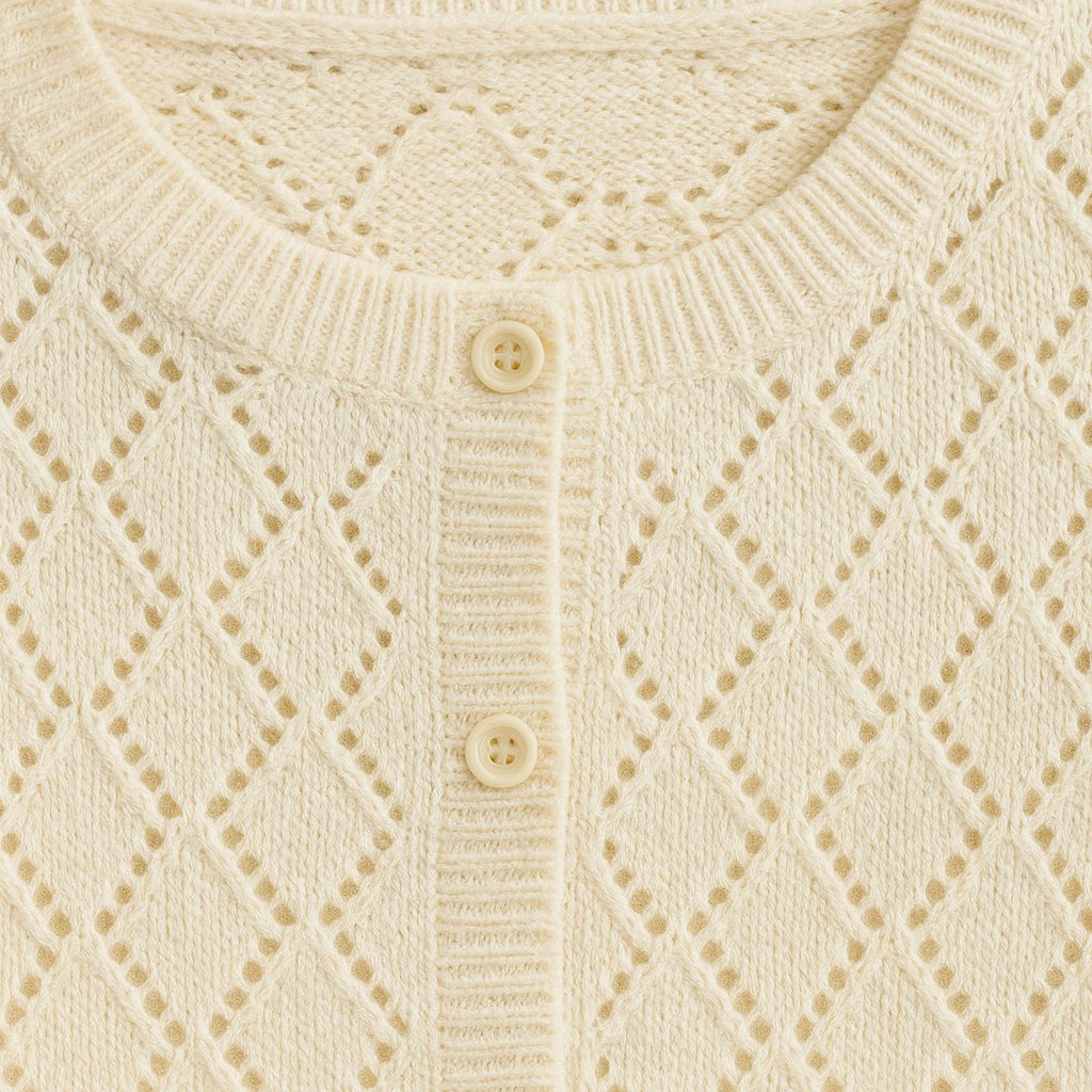 Close-up detail of Cream Pointelle-Knit Cardigan