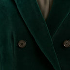 Close-up detail of Emerald Green Double-Breasted Velvet Blazer