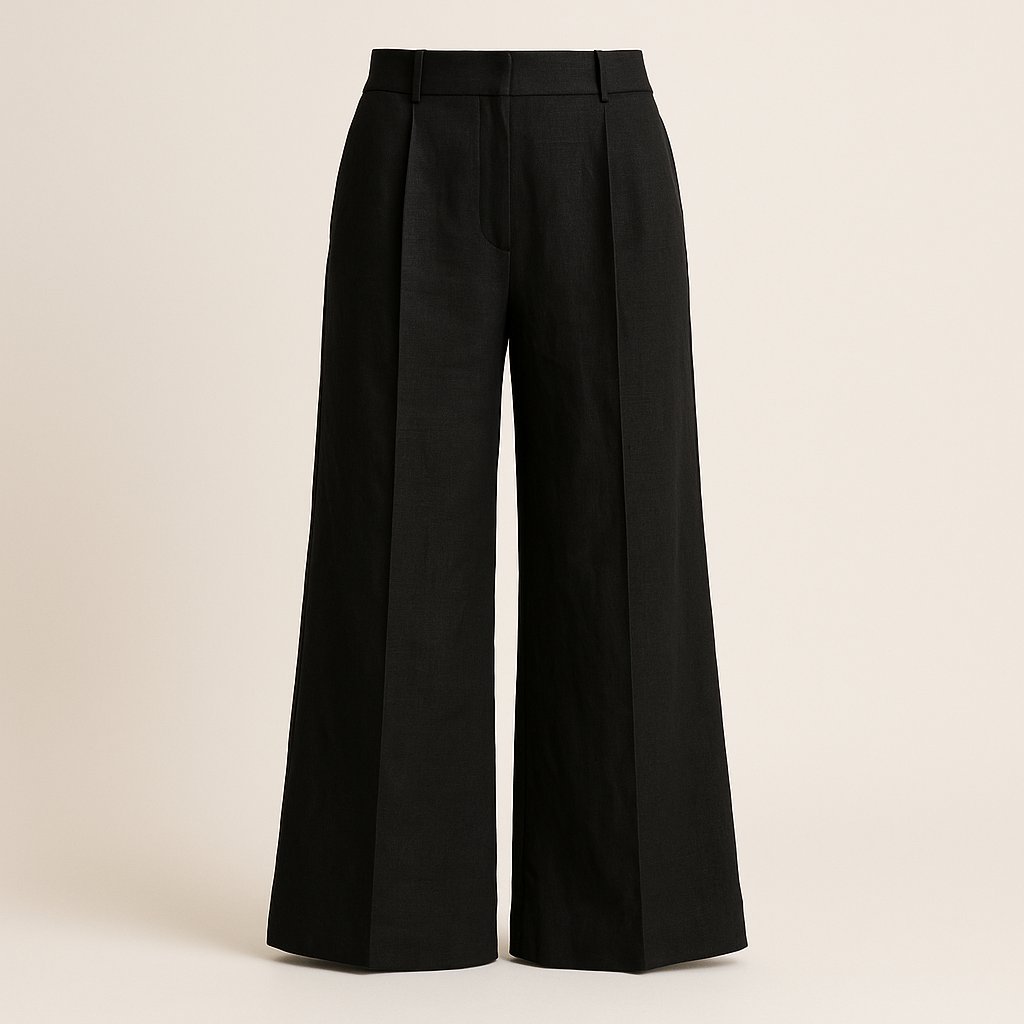 High-Waisted Black Wide-Leg Linen Trousers on a neutral background