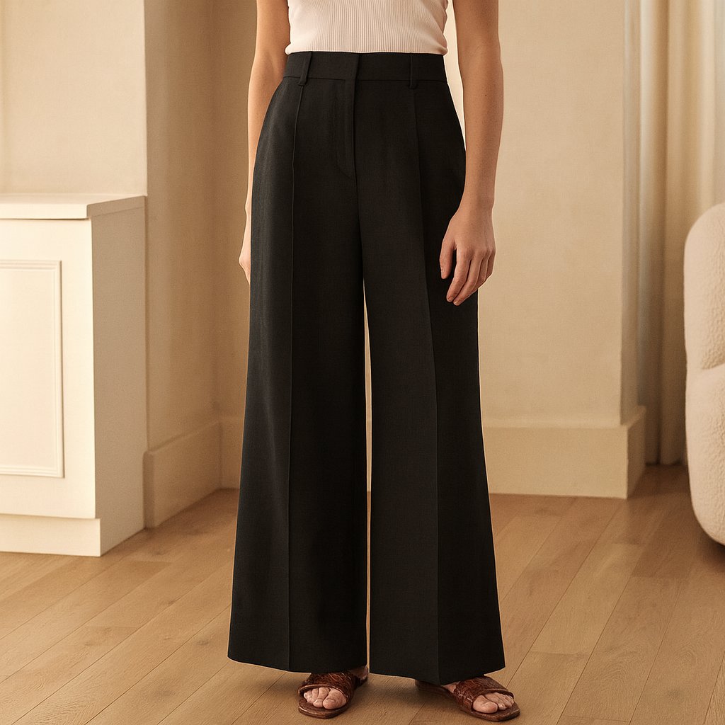 High-Waisted Black Wide-Leg Linen Trousers shown in a typical use setting