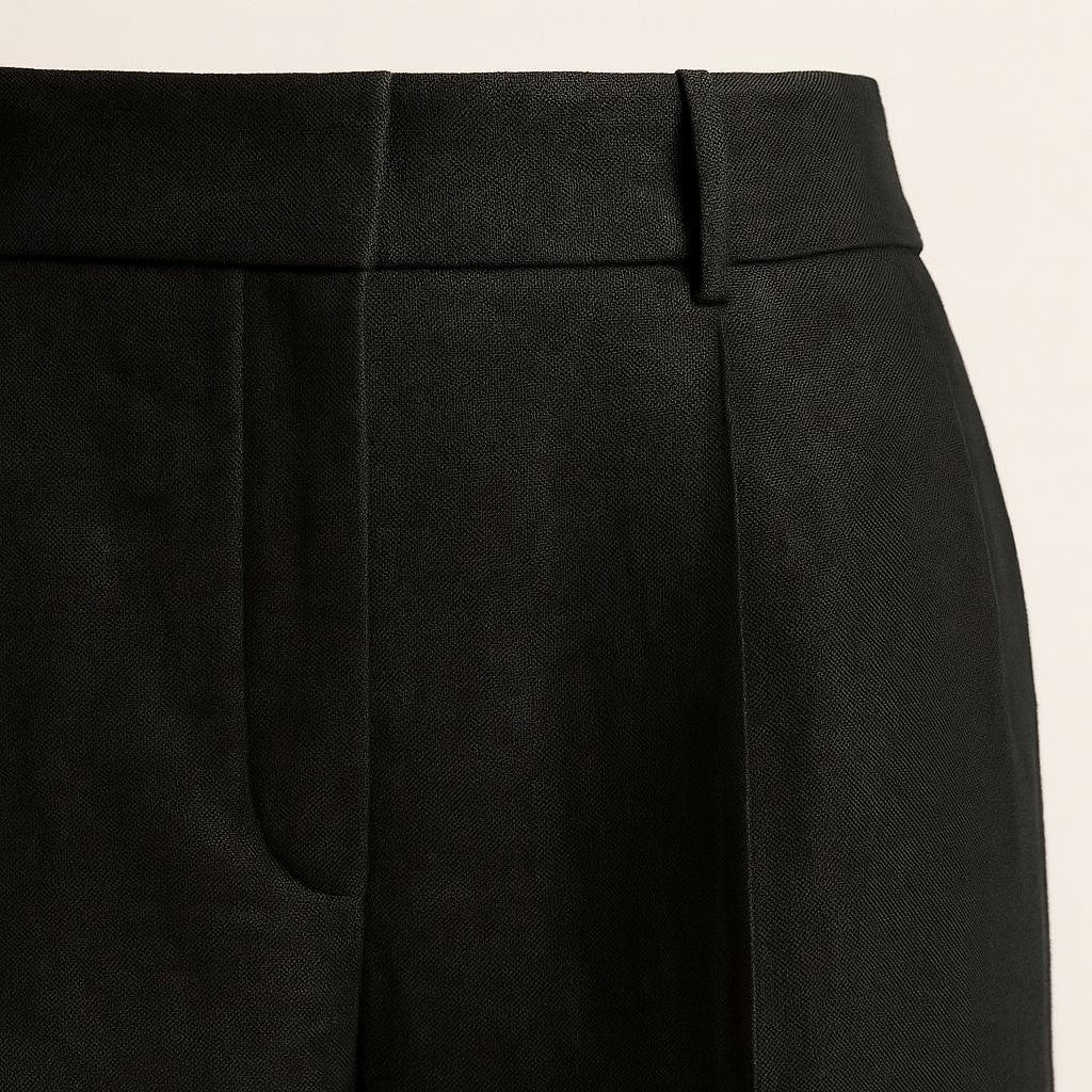 Close-up detail of High-Waisted Black Wide-Leg Linen Trousers